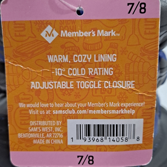 Members Mark Kid's Snow Boots Size 7/8 Blue/Black -10° Rating "NWT" Warm/Cozy - Picture 6 of 10